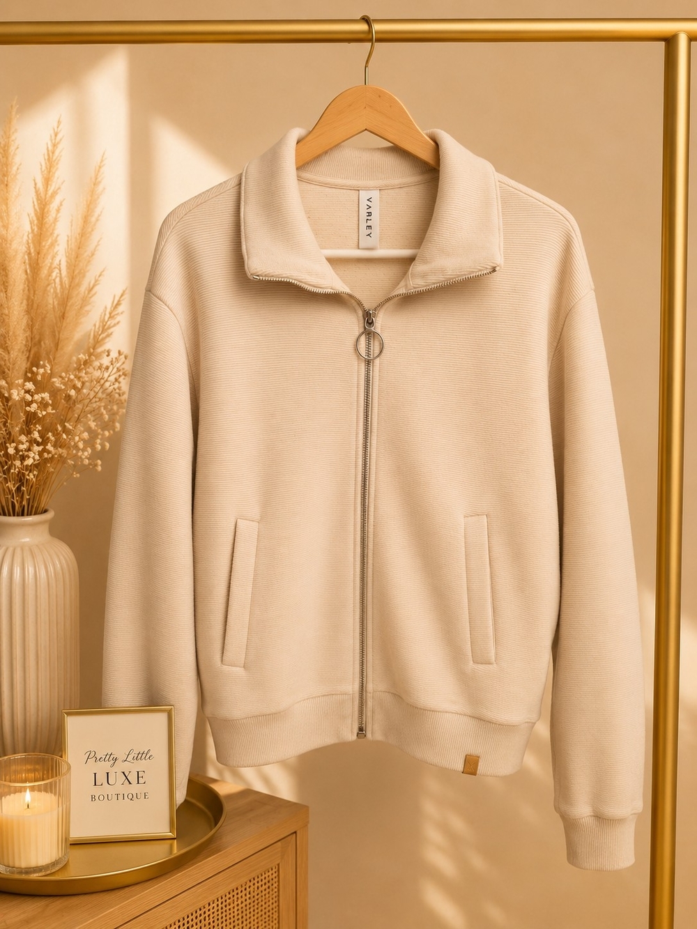 Varley Cream Ottoman Ribbed Full Zip Knit Jacket Cortland Extra Small XS